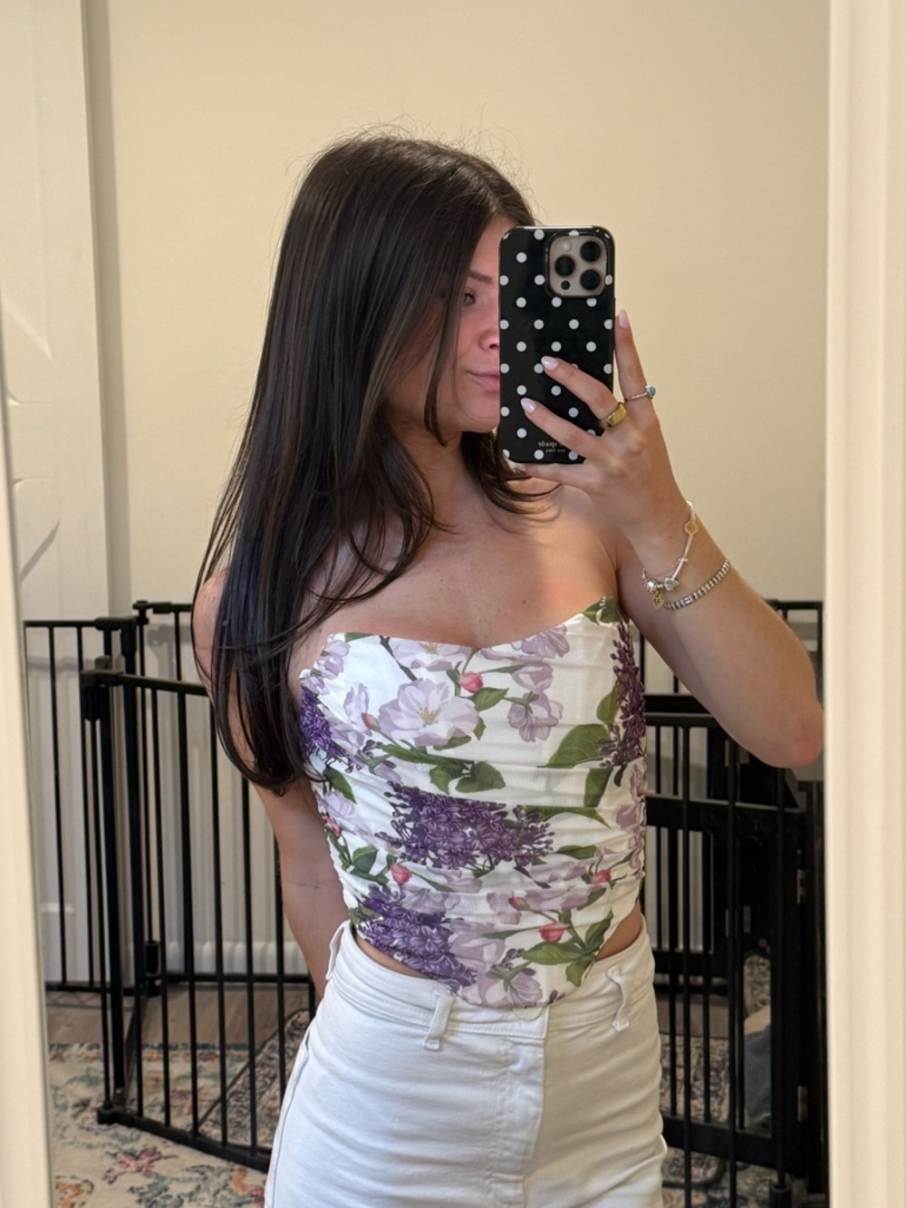 Floral Strapless Corset Top in White and Purple